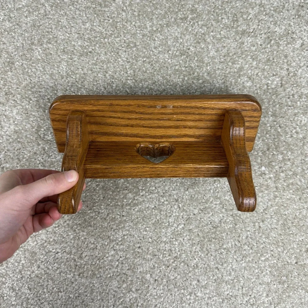Vintage Oak Wood Wall Shelf Heart Cutout Country Farmhouse Rustic Brown Small
